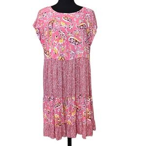 Easel Los Angeles  Size S Rayon Mixed Floral & Paisley Print Dress Boho Cottage